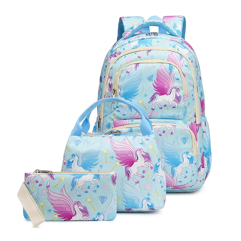 

Cartoon themed printing backpack baby girl children toddlers teen new hand bags and lunch kids school bag set for primary school, Pink,blue,dark blue
