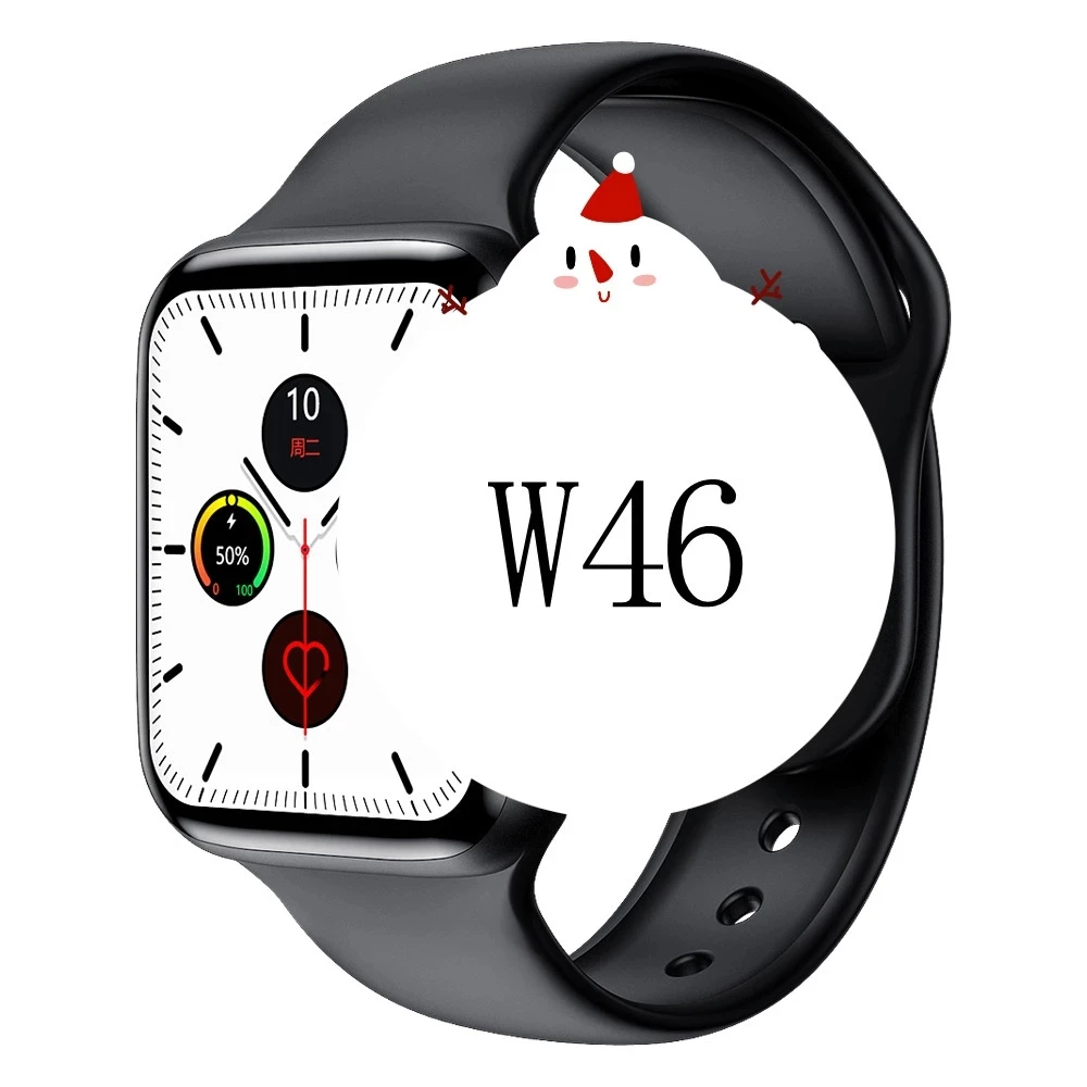 

IWO W46 Smartwatch Men Women 1.75 Inch Screen Custom dial ECG Body Temperature Smart Watch VS IWO 12 Pro W26, Black white