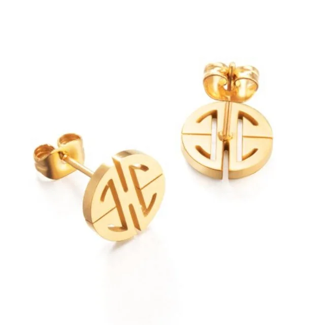 

Yiwu Aceon Stainless Steel Personalized Laser Cut Design Your Own Logo Symbol Round Hollow Earring Stud