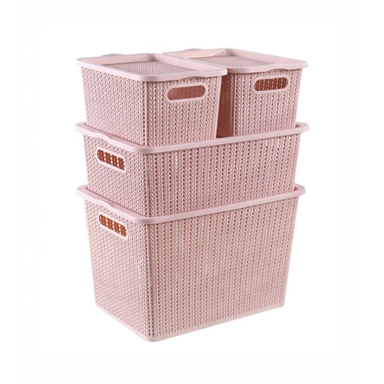 Durable Household Stackable Weaving Hollow Clothing Organizer PP Plastic Storage Box With Lid