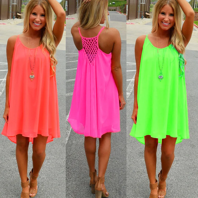 

chiffon voile women dress summer style women clothing plus size beach dress fluorescence female summer dress, White, yellow, green, blue, black, orange,