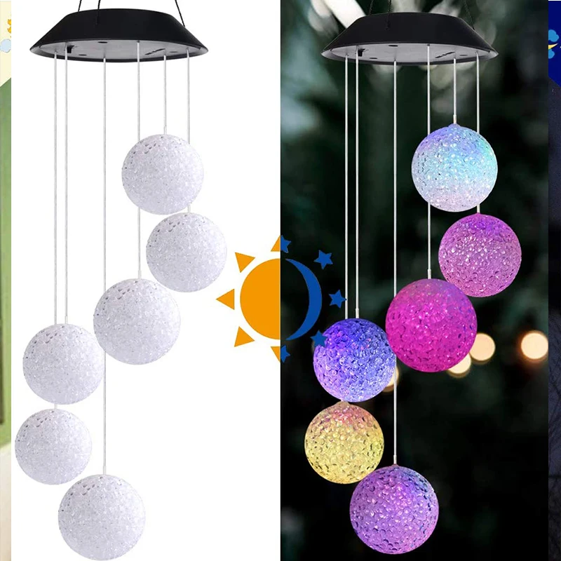 

Solar Crystal Ball Wind Chime, Color Changing LED Solar Wind Chime Outdoor Mobile Hanging Patio Light for Porch, Deck, Garden