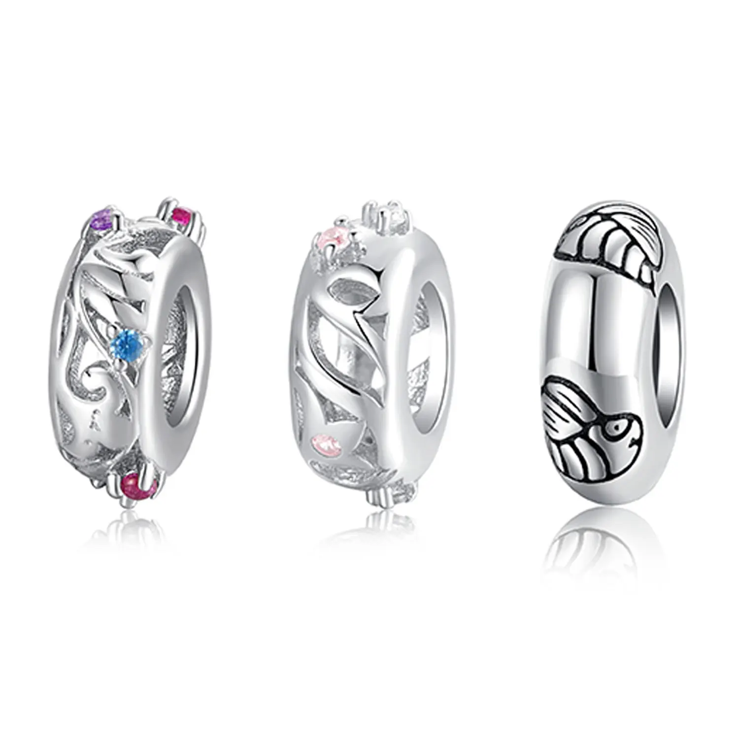 Genuine 925 Sterling Silver Insects Classic Patterns Stopper Spacer Beads with Silicon Charm Bracelets Women DIY Jewelry Making