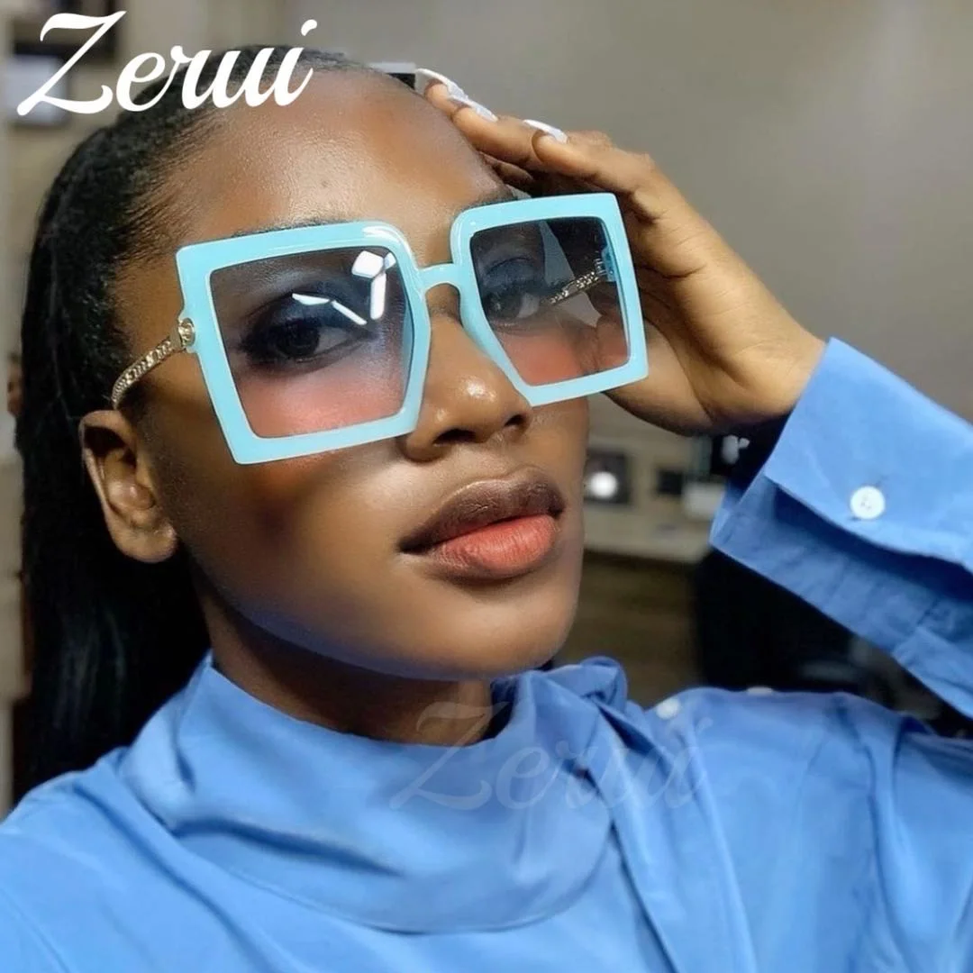 

Chic Chain Leg Oversized Square Sunglasses For Women Fashion Brand Blue Pink Gradient Sun Glasses Female Big Frame Black Shades, Multi-colored