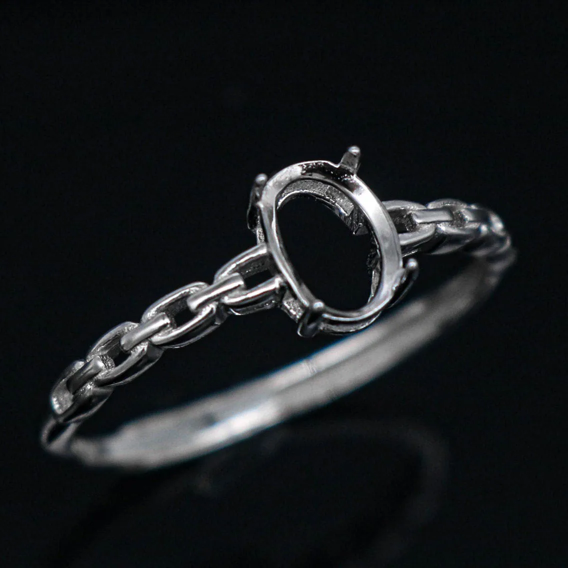 

S925 Empty ring blank base Setting Oval size Hole with Claws and Zircons Sterling Silver mount for Inlay