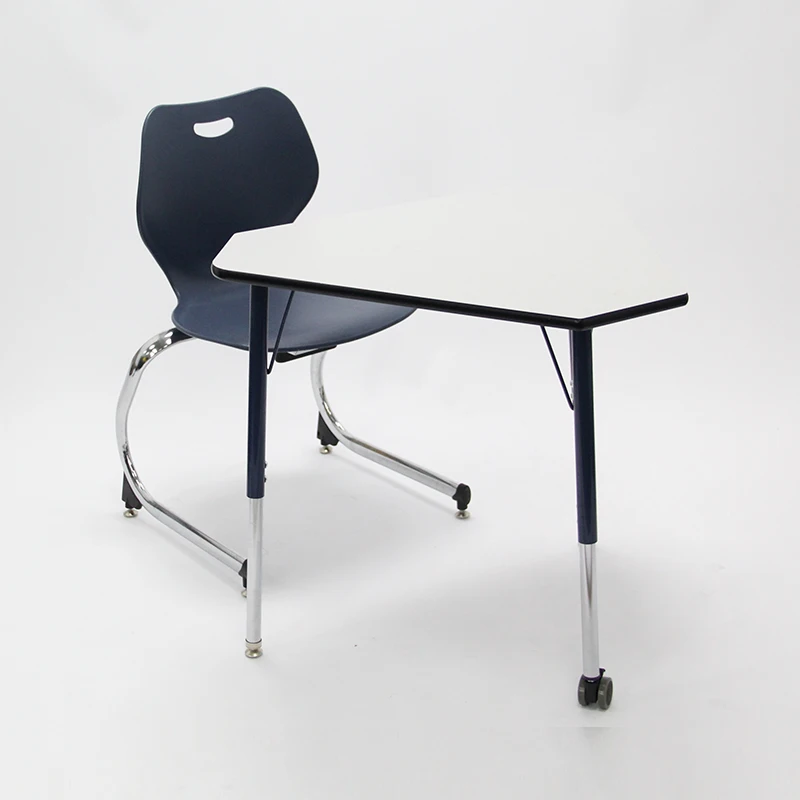 
Diamond shape HPL single student school desk and chair set 