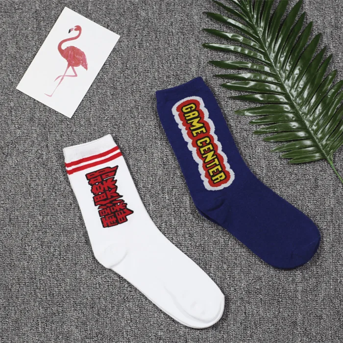 

Hip Hop English Chinese Letter Print Jacquard Cotton Mens Quarter Crew Socks, 2 colors