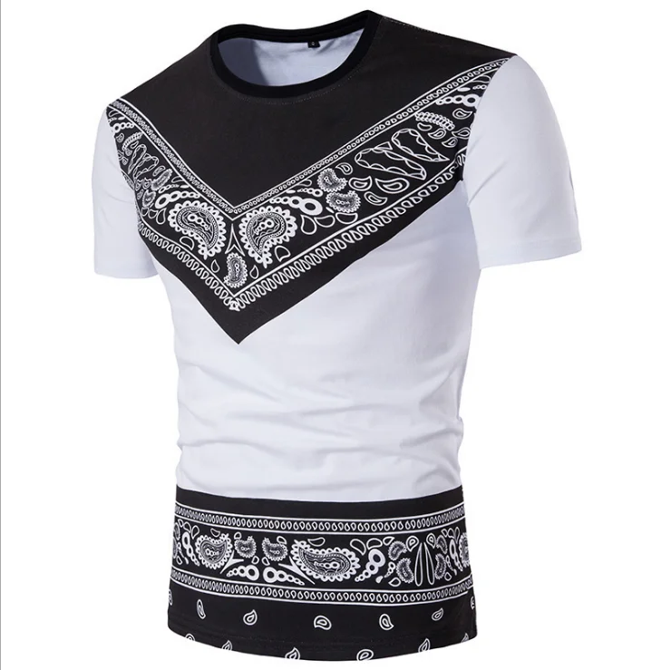 

Casual Short Sleeve Tee Shirts For Men 2021 Summer Fashion Patchwork T-Shirt Vintage Stand Collar Zipper Tops Streetwear