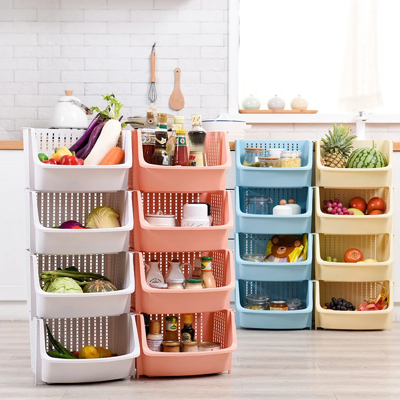 

Multilayer Sorting Sundries Vegetable Basket Storage Crates Kitchen Plastic Rack Shelf, Pink,blue,yellow,white