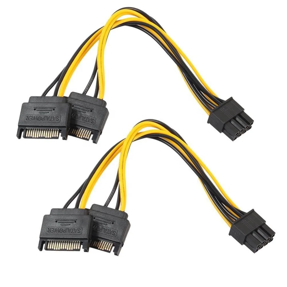 

Dual 15 Pin SATA Male To PCIe 8 Pin Video Card Power Cable 20CM