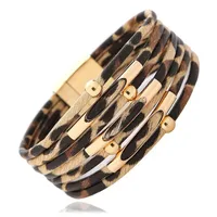 

Leopard Print PU Leather Bracelet Many Layers with Iron Magnetic Clasps