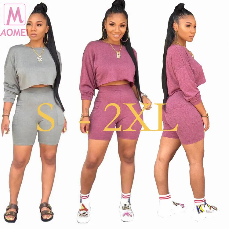 

L3017 hot selling long batwing sleeve blouse solid 3 colors women clothing two piece short set