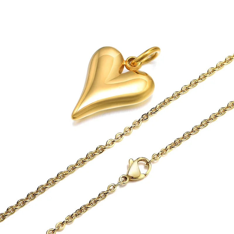 

Newest tarnish free minimalist jewelry stainless steel 18k gold plated delicate 3D heart pendant necklace for women, Silver , gold ,rose gold, black