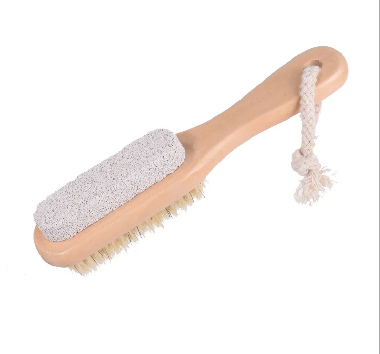 

Natural Bristle Pumice Stone Combo Wooden Exfoliator Remover Body Skin Foot Scrubber For Massage, Brown