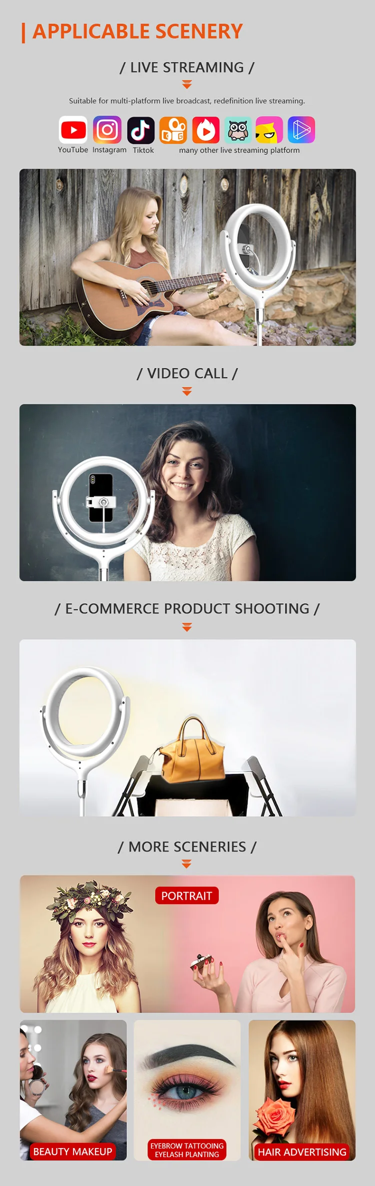 Beauty Flash Light Phone Camera Photography 12 inch LED Ring Light with 40cm Tripod