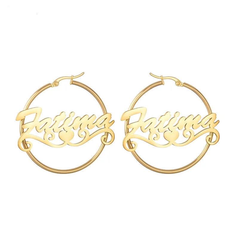 

Size Stainless Steel Custom Name Earring 18K Gold DIY Personalized Hoop Earrings