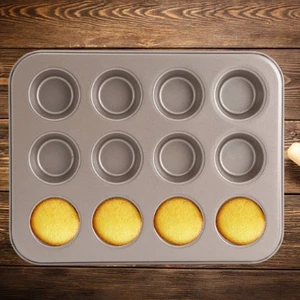 Image of High Quality 12 Holes Food Grade Microwave Oven Carbon Steel Cup Cake Baking Pan