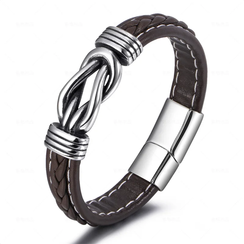 

Wholesale Fashion Custom Creative Stainless Steel Weave Leather Bracelet Ethnic Style Jewelry for Gifts