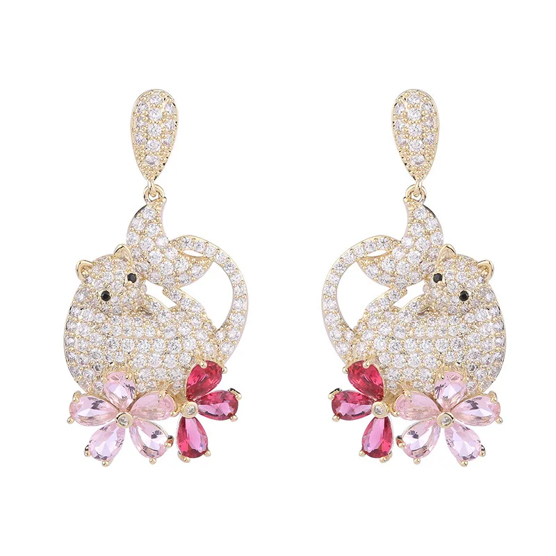 

Dr. Jewelry Luxury Statement Multi Colored Black Micro Paved Diamonds Animal Cat Moon Earrings For Women Elegant Party