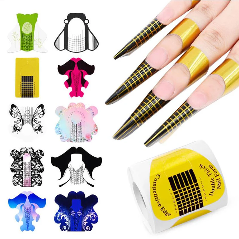 

100Pcs/Roll Acrylic Nail Forms Nail Extension Form Guide Stickers, Different colors