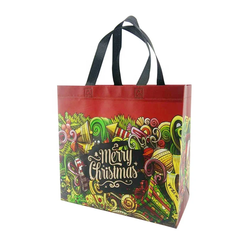 

Factory Christmas Design Nonwoven Custom Printed Foil gift bag christmas
