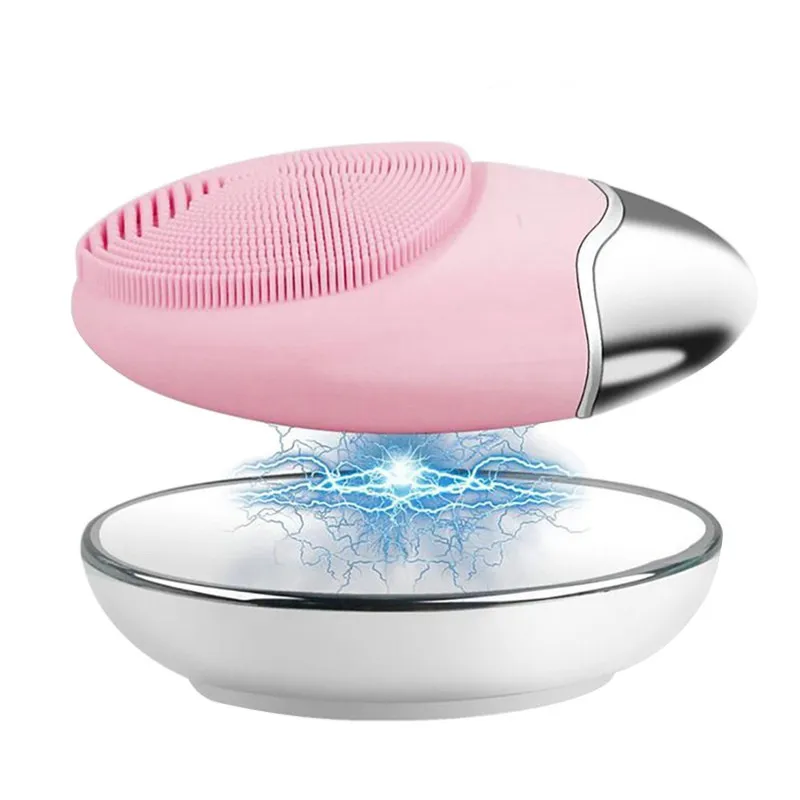 

NEW Wireless charge Facial Cleansing Brush Electric Wash Face Cleaner Brush Silicone Face Dry Massage Brush Cleanser, Pink/green/rose red