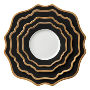 Image of Gold Black Sunflower Porcelain Plates Modern Japanese Dinner Dishes Dinnerware Tableware Plates Set for Wedding