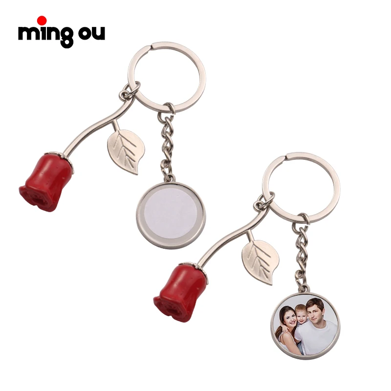 

Accept Customized Logo Sublimation rose metal keychains Mother's day Metal MOM Keychains