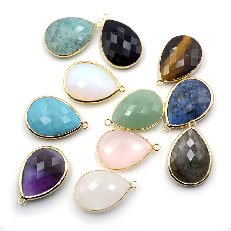 

Wholesale High Quality 14K Gold Plated Drop Crystal Stone Nature Gemstone Waterdrop Pendants Jewellery for Girls, Multi