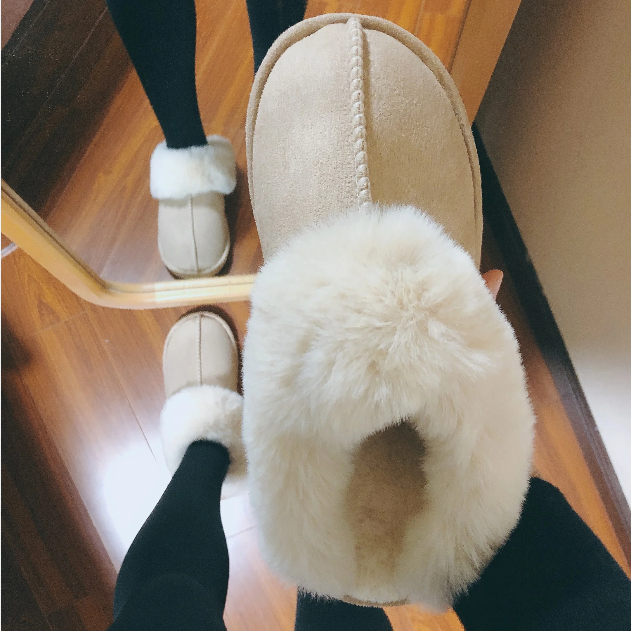 

Hot Sale Winter Women Closed Toe Home Shoes Indoor Plush Warm Slippers Winter Fur Slippers