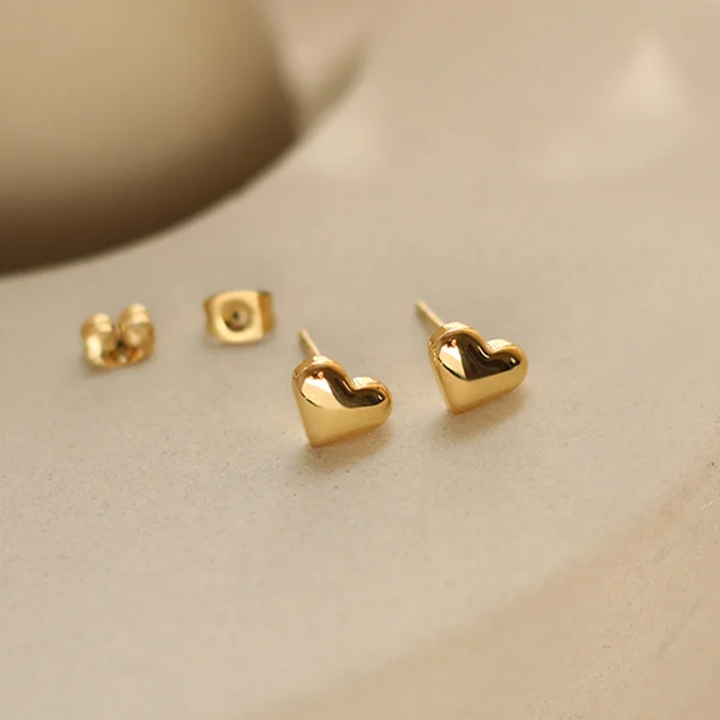 

Women Minimalist Ear Ring Jewelry Stainless Steel PVD 18K Gold Plated Small Mini Cute Heart Shape Stud Earrings for Women Ladies