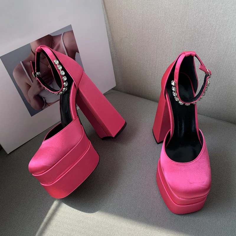 

New Style Runway Crystal Rhinestone Platform Ankle Buckle Strap Women Sandals Sexy Party Dress Chunky High Heels Shoes