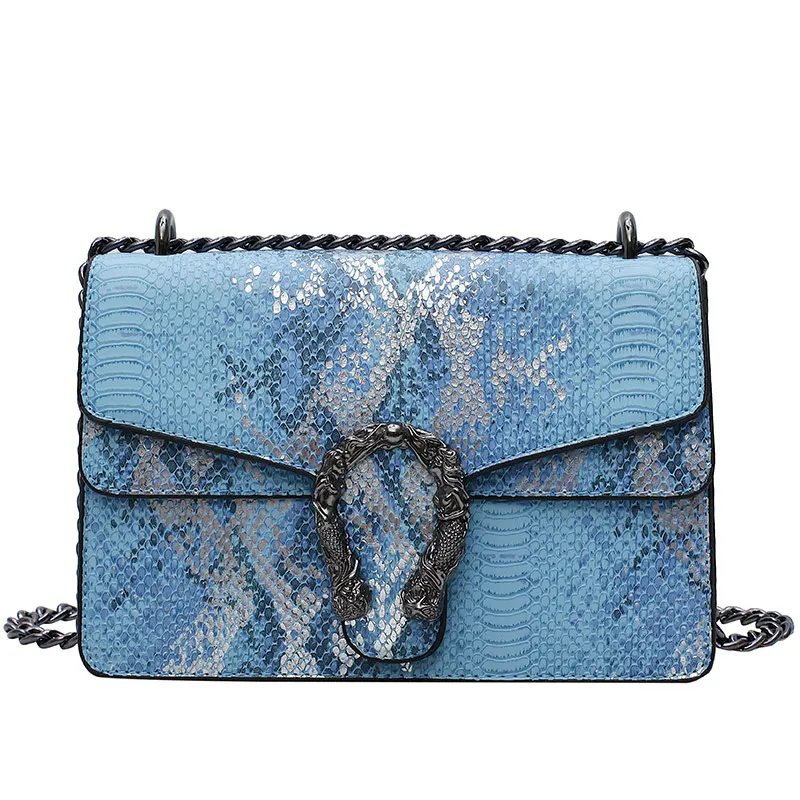 

2020 New Fashion Luxury Brand Designer Chain Crossbody Small Flap Bag Ladies Snake Skin Handbags for Women