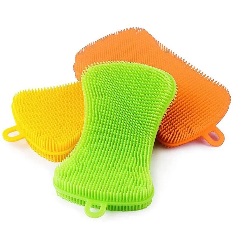 

Hot Sale Dishes Sheet Scrub It Kitchen Silicone Sponge, Blue yellow green red pink orange color