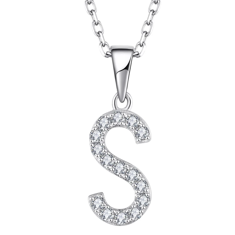 

Customized Classic Women Gifts Rhodium Plated S925 Sterling Silver White Zirconia S Shape Letter Dainty Bling Initial Necklaces