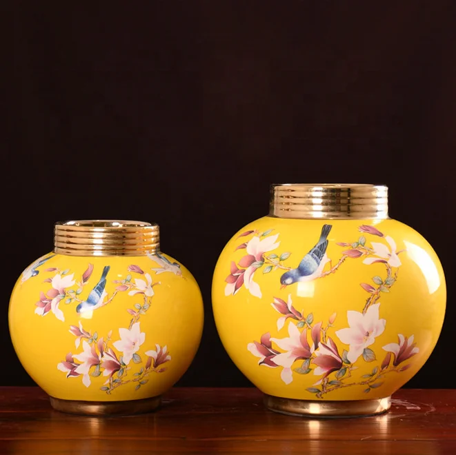 

Home ceramic decoration light luxury style round two-piece gold ceramic vase, As the photos