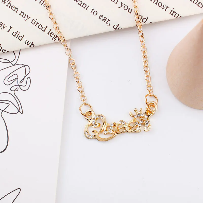 

gold plated crown silver gem letter 2021 jwellery rhinestone alphabet ladies Queen jewelry valentine necklace, Kc gold,silver,rose gold