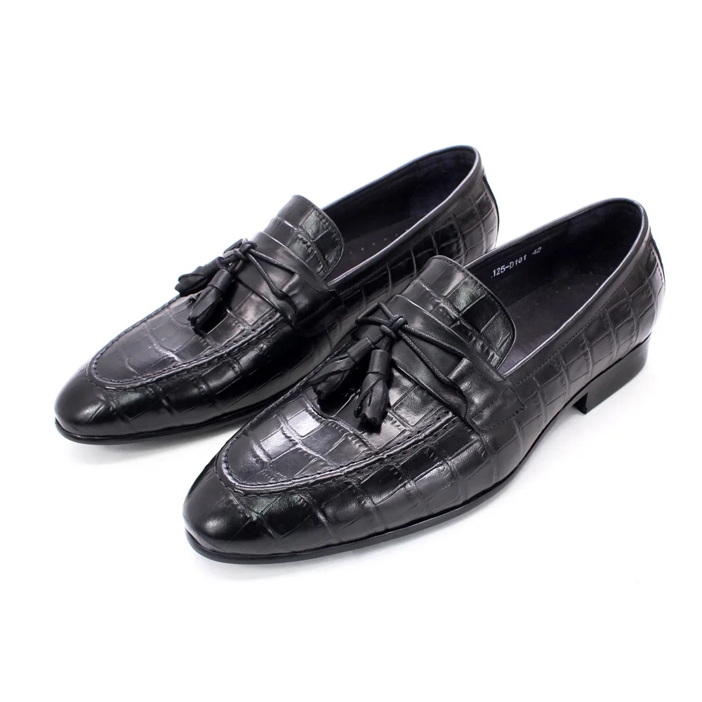 

Black Moccasin Party Footwear Snake Grain Leather Handmade Mens Driving Shoes With Tassel Wedding Loafers, Black, wine or customize