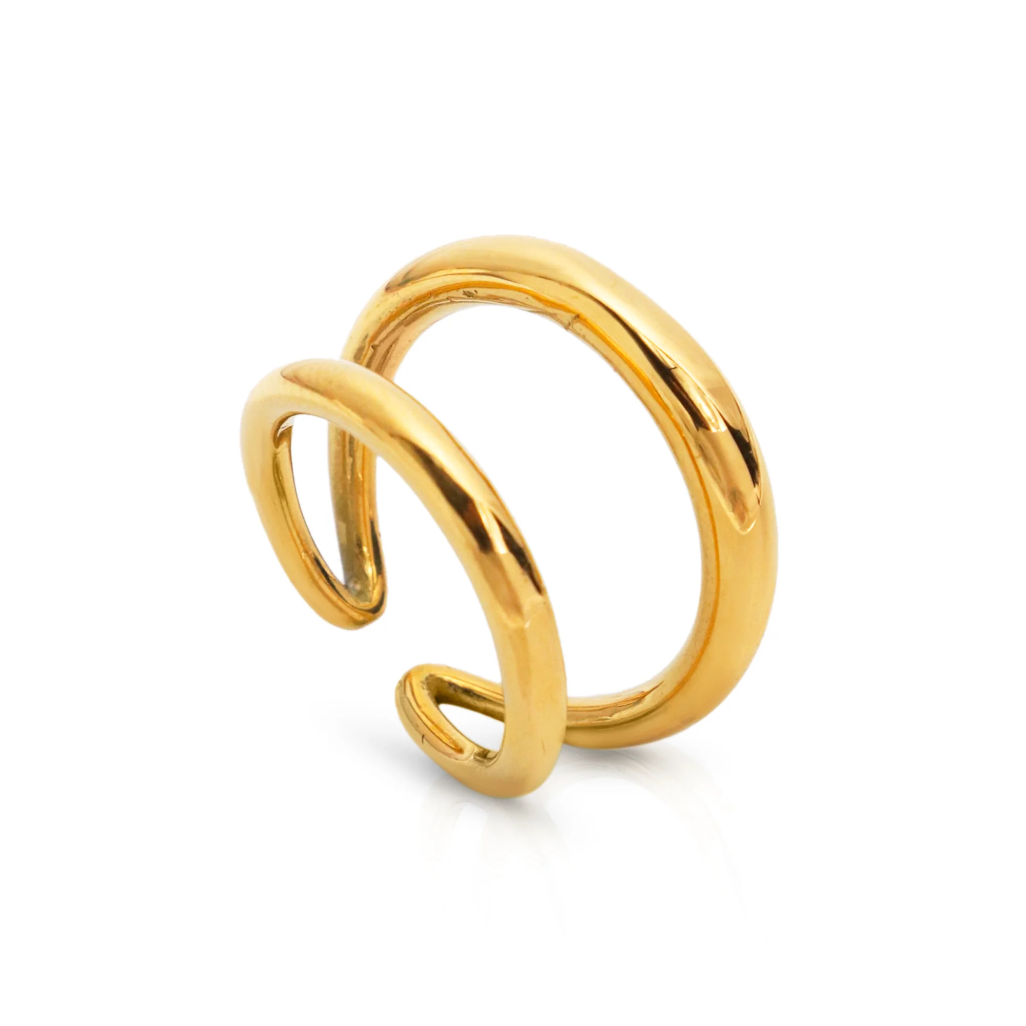 Chris April fashion jewelry personality PVD gold plated 316L stainless steel simple Double finger ring