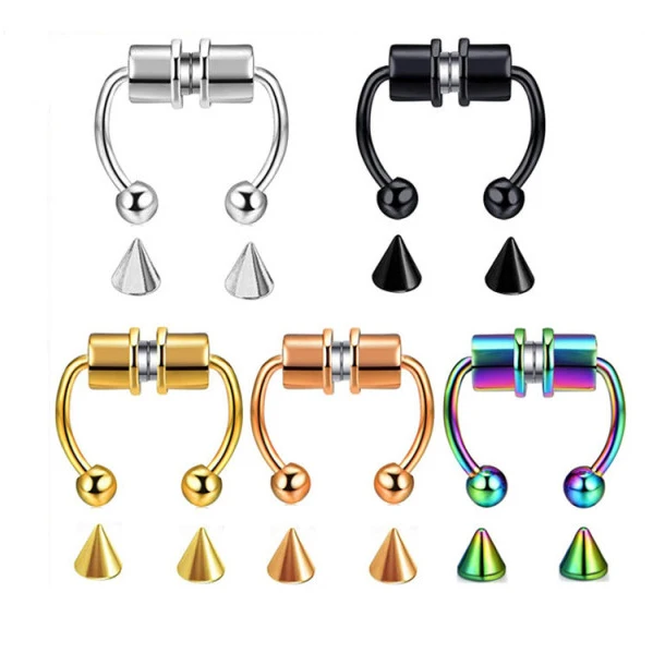 

Magnetic Septum Nose Ring Horseshoe Hoop Reusable Hoop Non-Piercing 316L Stainless Steel Nose Fake Septum Rings Piercing, 5 colors