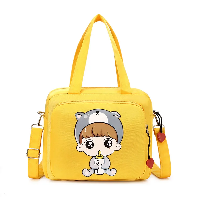 

Cheap waterproof women hand bags wholesale nylon yellow handbag with cute baby carton for mommy