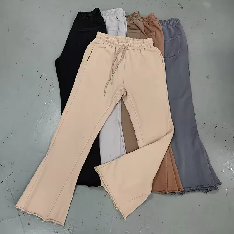 400/500/600gsm High Quality French Terry Oversized Cargo Flared Sweat Pants Men Custom logo Joggers Baggy Stacked Sweatpants Men Streetwear