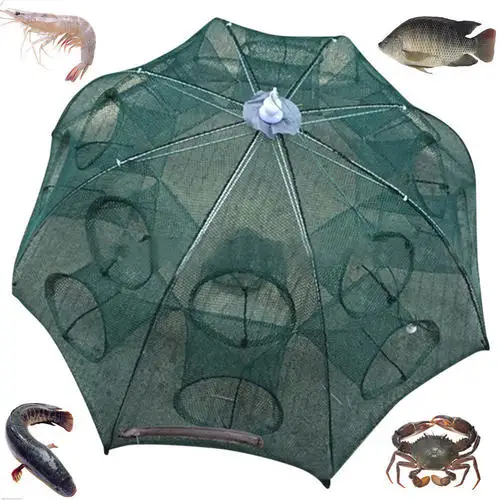 

wholesale Portable Automatic Umbrella Nets Folding Shrimp Cage Nylon Mesh Fishing Nets Fish Minnow Crawfish trap traps