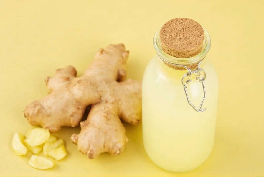 Assortment of sweetened ginger products: crystallized pieces, ginger in syrup, and ginger chews arranged on wooden board
