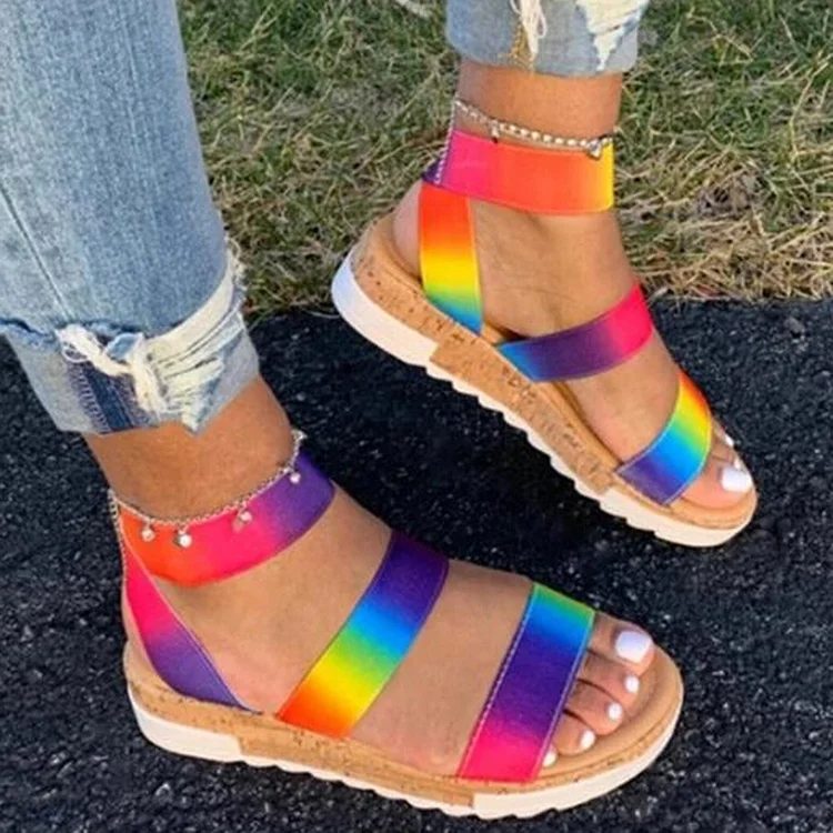 

Women Summer Platform Wedges Sandals Rainbow Beach Sandals Multicolor Heel Peep Toe Fashion Casual Ladies Shoes Big Size