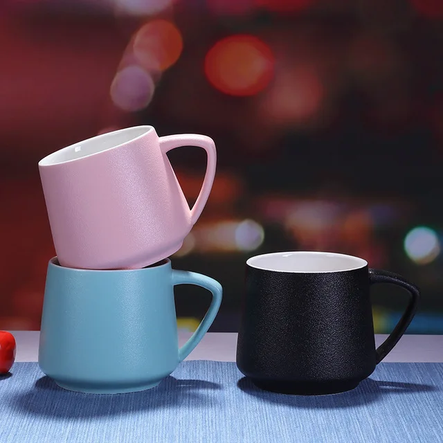

400ml Personality creative solid color ceramic matte coffee mug, Black,pink,blue