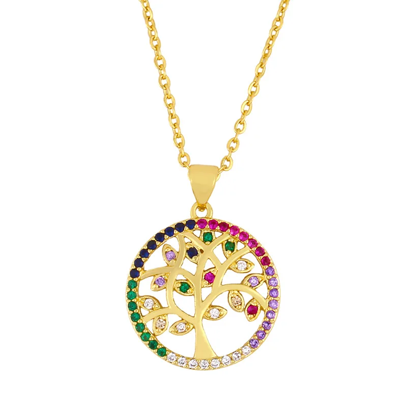 

2021 Trendy Simple And Wild Love Letter Necklace With Diamond Pendant Gold Plated Life Tree Necklace For Couple 18K Copper