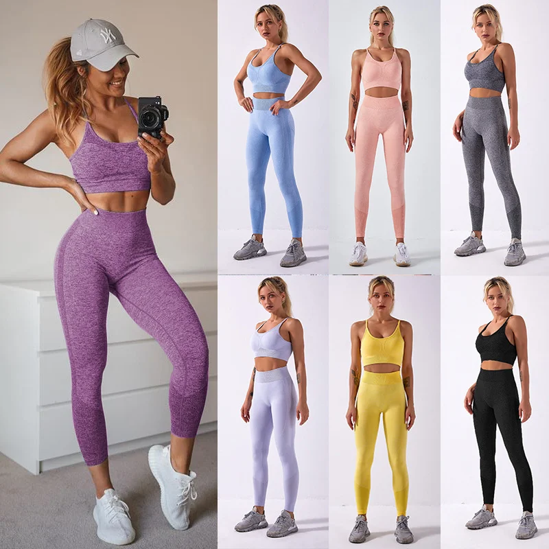 

4 PCS SET Fitness Wear Yoga Apparels Women Outdoor Seamless Gym Wear Sets Blank Sport Yoga Bra and Leggings Set