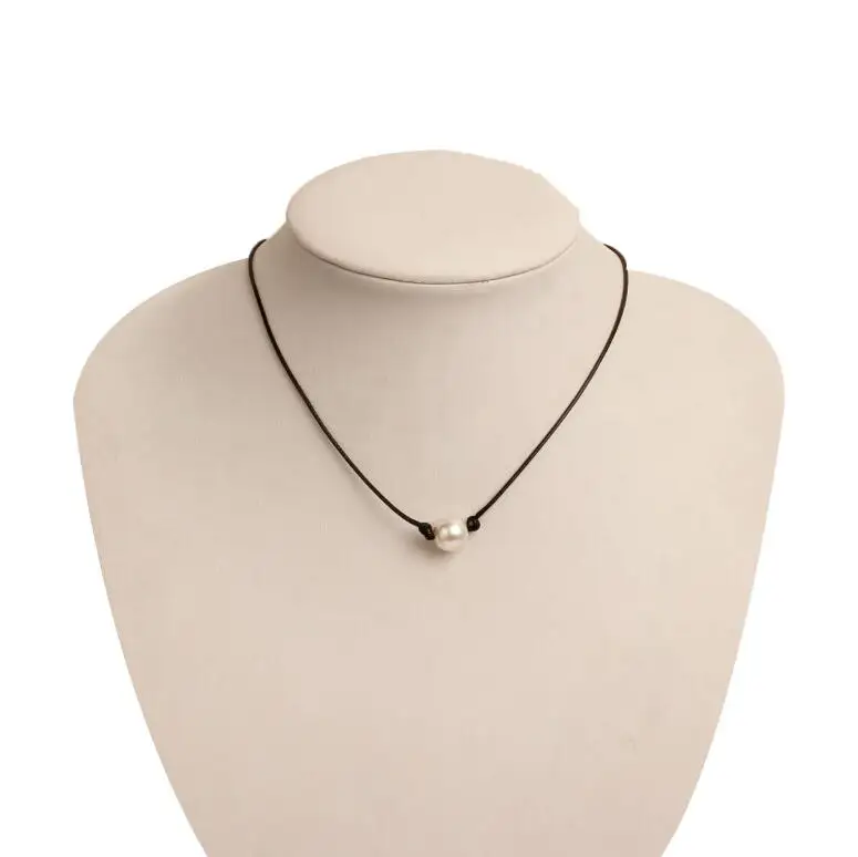 

Simple and exquisite daily leather rope pearl necklace multiple occasion unisex necklace