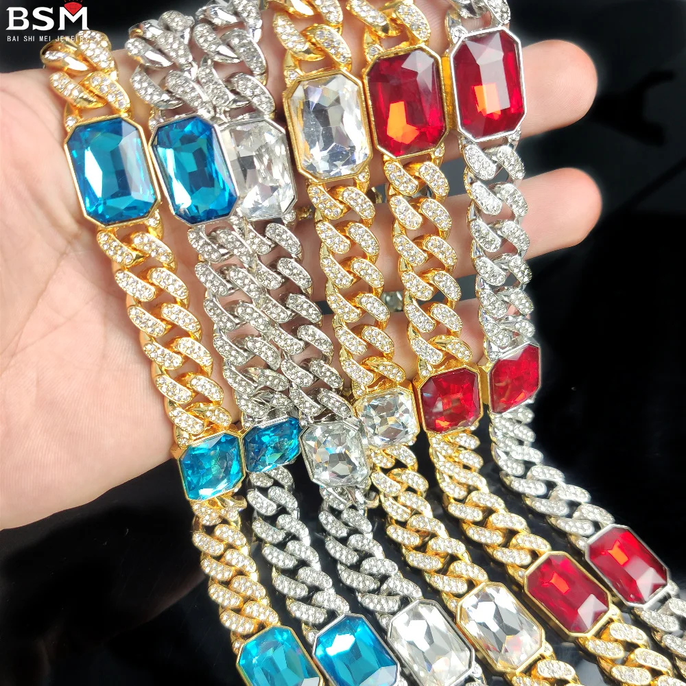 

Bling hip hop ice out cuban link chain necklace for women